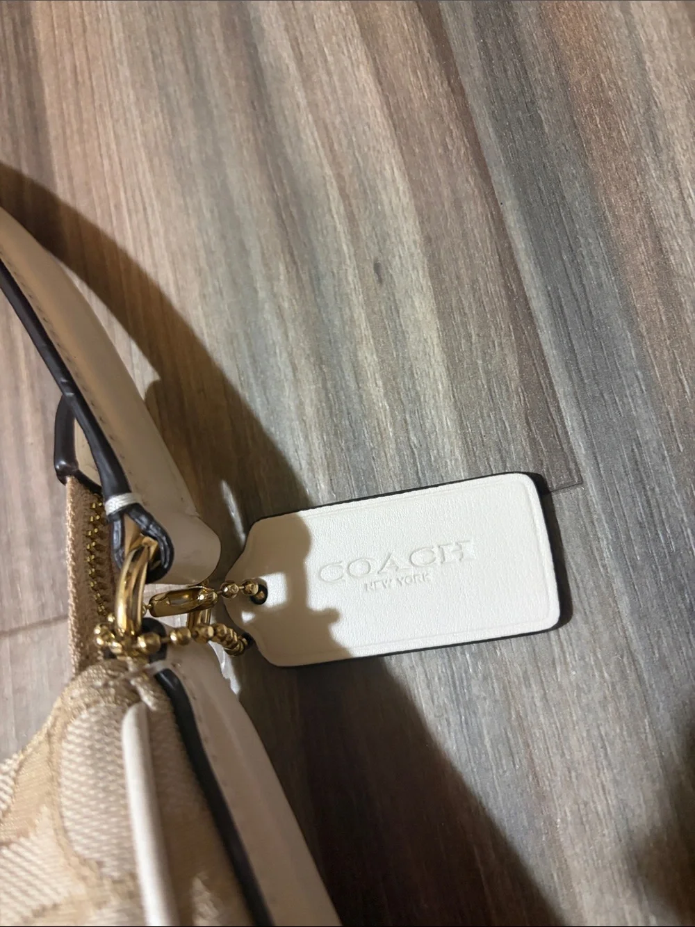 Coach Signature Pebbled Hobo Bag in Beige and White